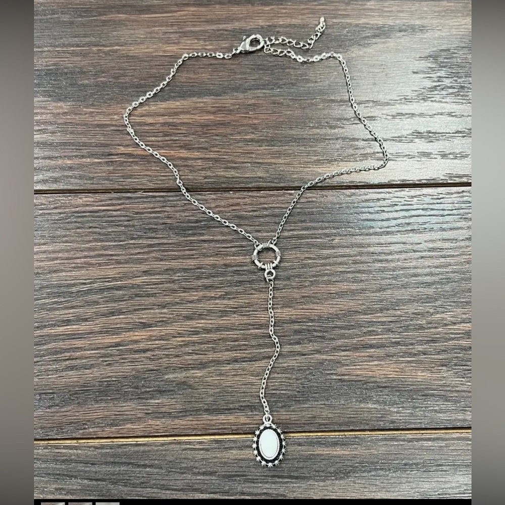 15" Oval White Turquoise Y-Necklace